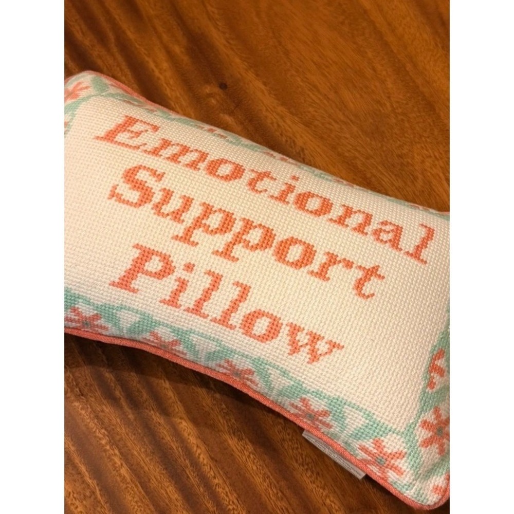 Cupcakes and Cashmere "Emotional Support Pillow" Needlepoint Peach Mint 14x9 NWT - Picture 2 of 7